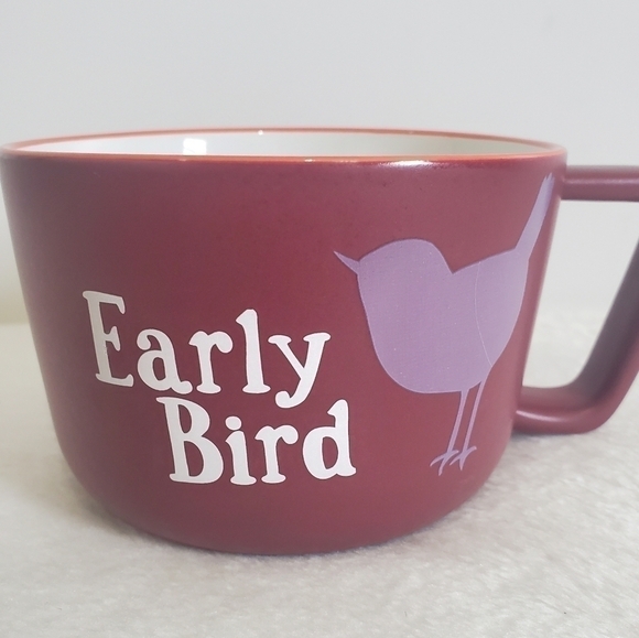 Holiday Stoneware Burgandy Maroon Early Bird XLarge Soup Coffee Cup Mug 16 Oz - Picture 2 of 9